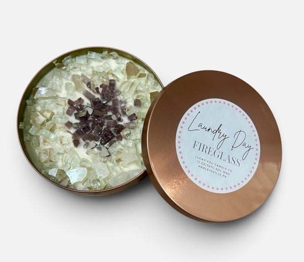 Copper Fire Glass Round Tin